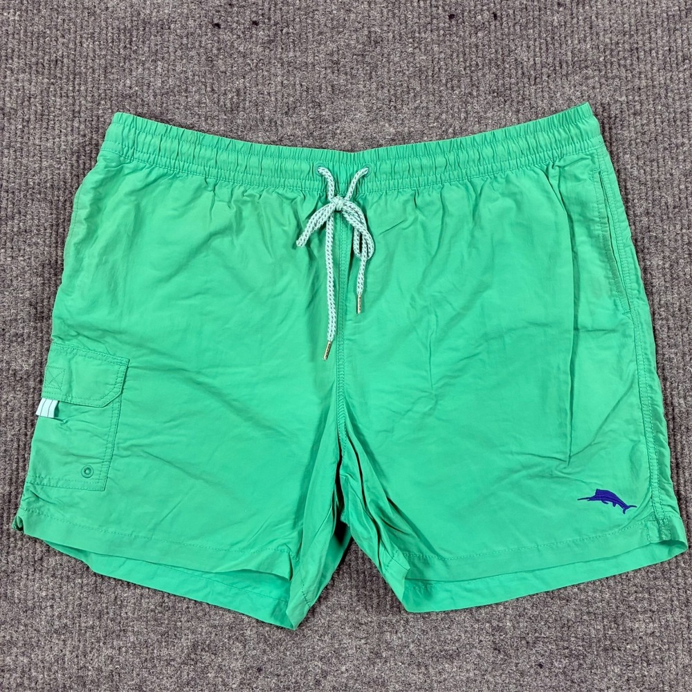 Tommy Bahama Mens 2XL Green Swim Trunks Board Shorts Cargo Pocket Nylon Lined